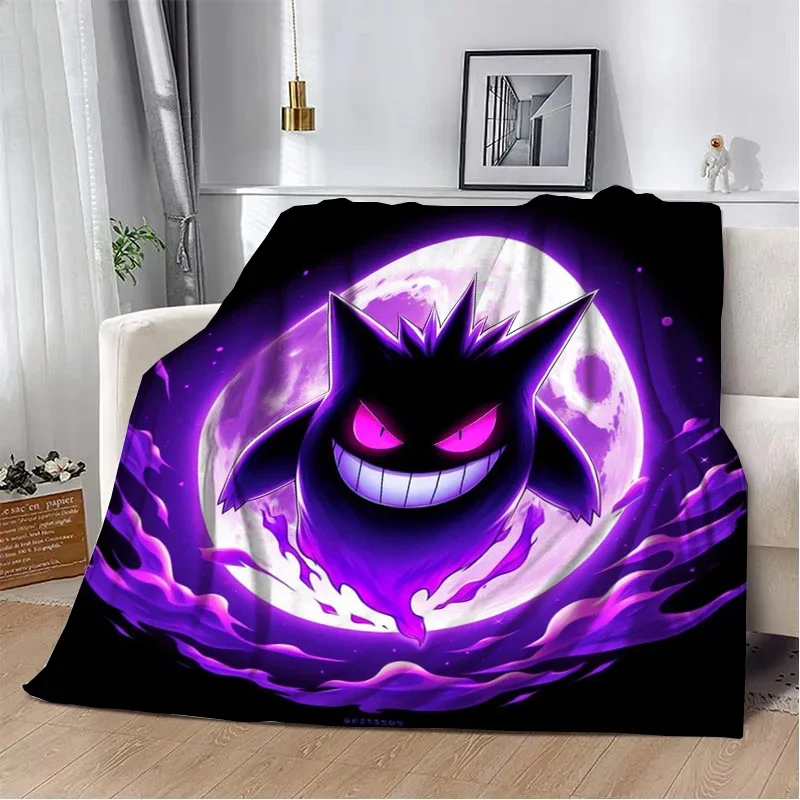 Japanese Anime Pokemon Gengar HD Cartoon Plush Blanket for Bed Sofa Soft Flannel Throw Fluffy Children Picnic Blankets Kids Gift