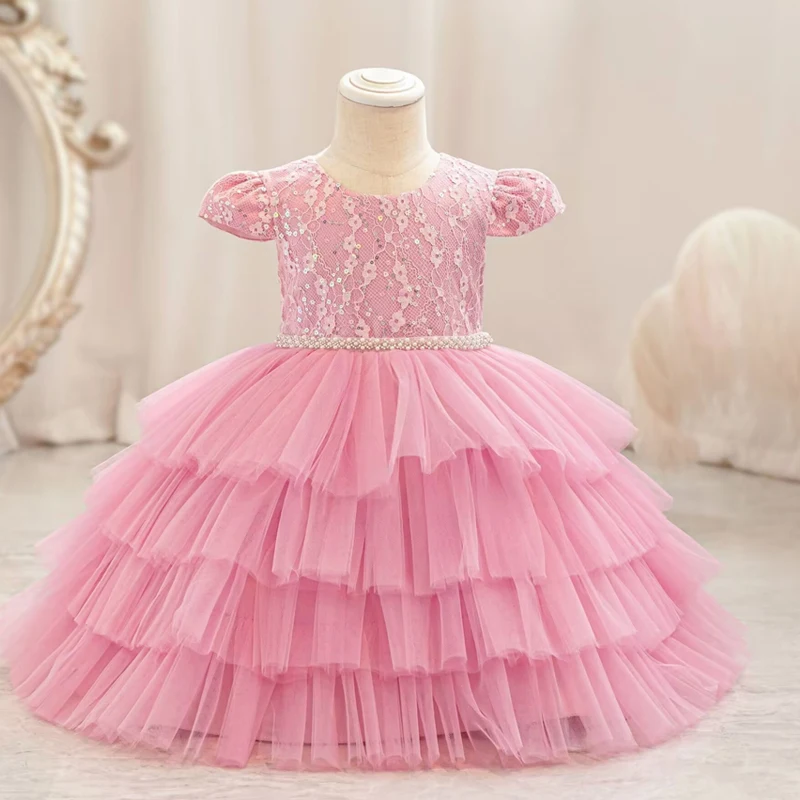 New Christmas girl baby bow sequins unicorn lace lace dress girl baby birthday one year party dinner dinner dinner dress