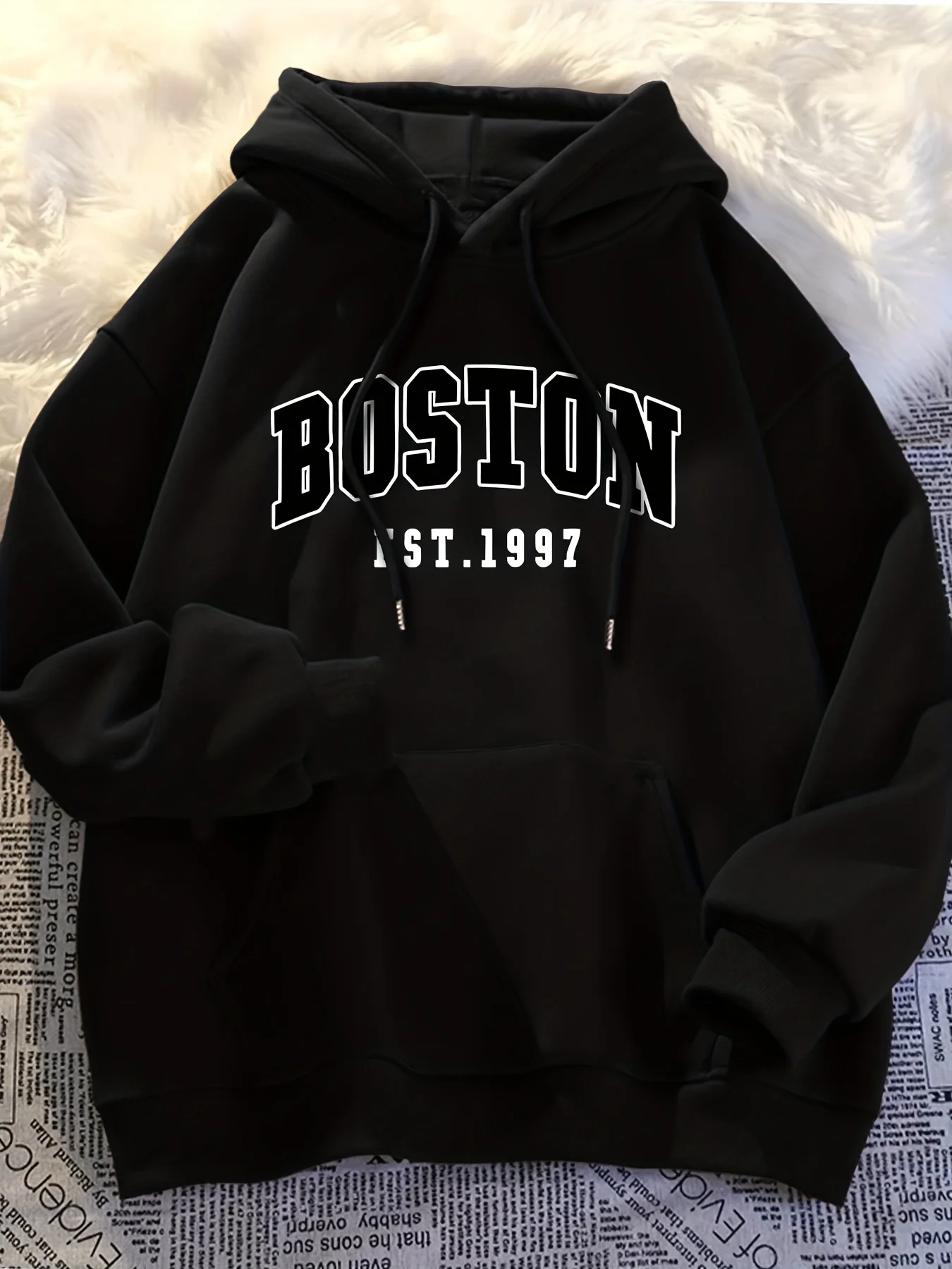 Sleek Boston letter print men's hoodie, regular fit, casual long-sleeve pullover hoodies men clothing sweatshirt promo