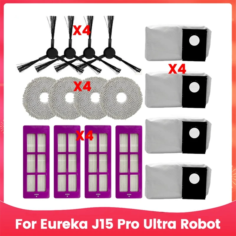 

16PCS For Eureka J15 Pro Ultra Robot Vacuum Cleaner Accessories Side Brush Filter Mop Cloth Dust Bag Replacement Parts