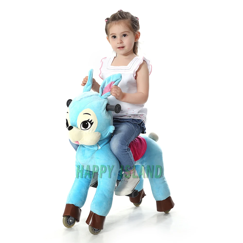 Blue Rabbit Ride on Horse Toys Cute Riding Horse Animal Walking Horse with Wheels for 3-6 Years Kids Birthday Gifts