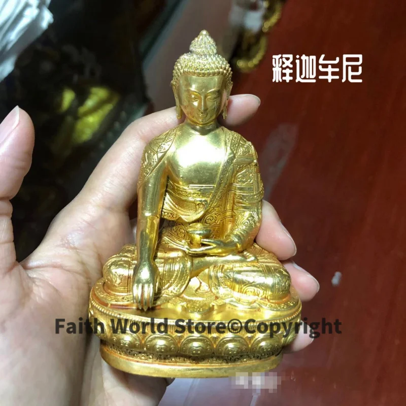 Buddhism good gilding Buddha statue HOME family effective protection high grade brass Shakyamuni Amitabha Buddha statue Small