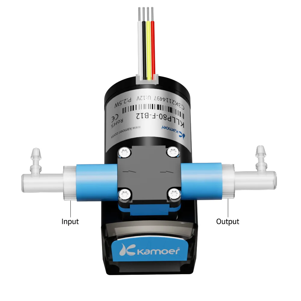 Bomba líquida de diafragma de baixo fluxo Kamoer, Motor sem escova DC, 6000H Sucção Lift, 5m com diafragma FFKM, 80ml por min, KLLP80, 12V, 24V