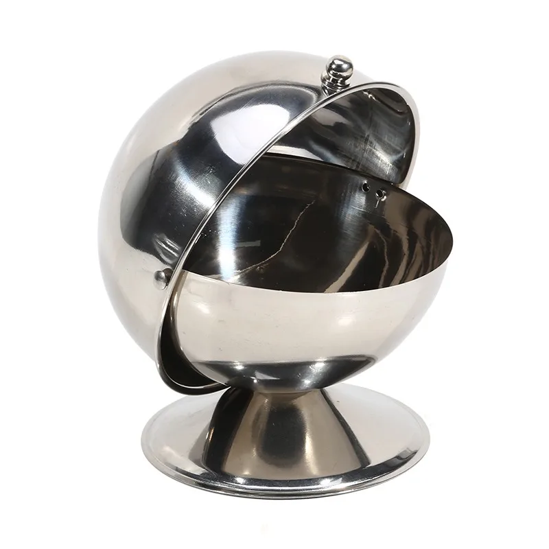 Spherical Stainless Steel Sugar Bowl Flip Top Seasoning Storage Jar Round Metal Container For Spice Candy Home Kitchen Organizer view 4