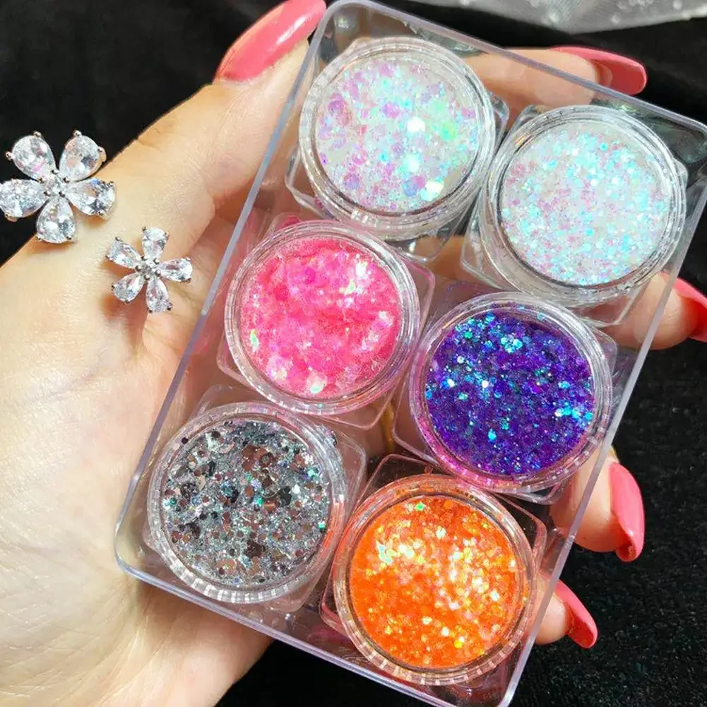 New 6 Boxes With Eyeshadow Stick Sequin Gel Cream Sequin Highlight Tear Mole Stick Diamond Glitter Powder Glue-free  eye glitter