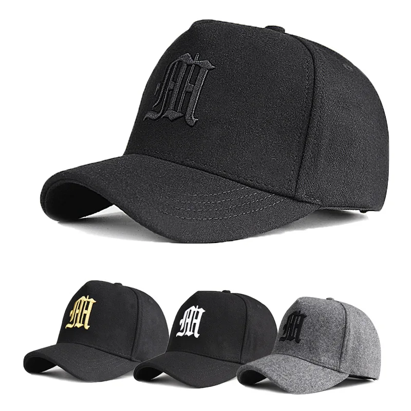 

Mens Wool Baseball Cap Plus Size 5 Panels High Top Casual Letter Embroidery Snapback Caps Hip Hop Trucker Bone Gorras Dad Hat