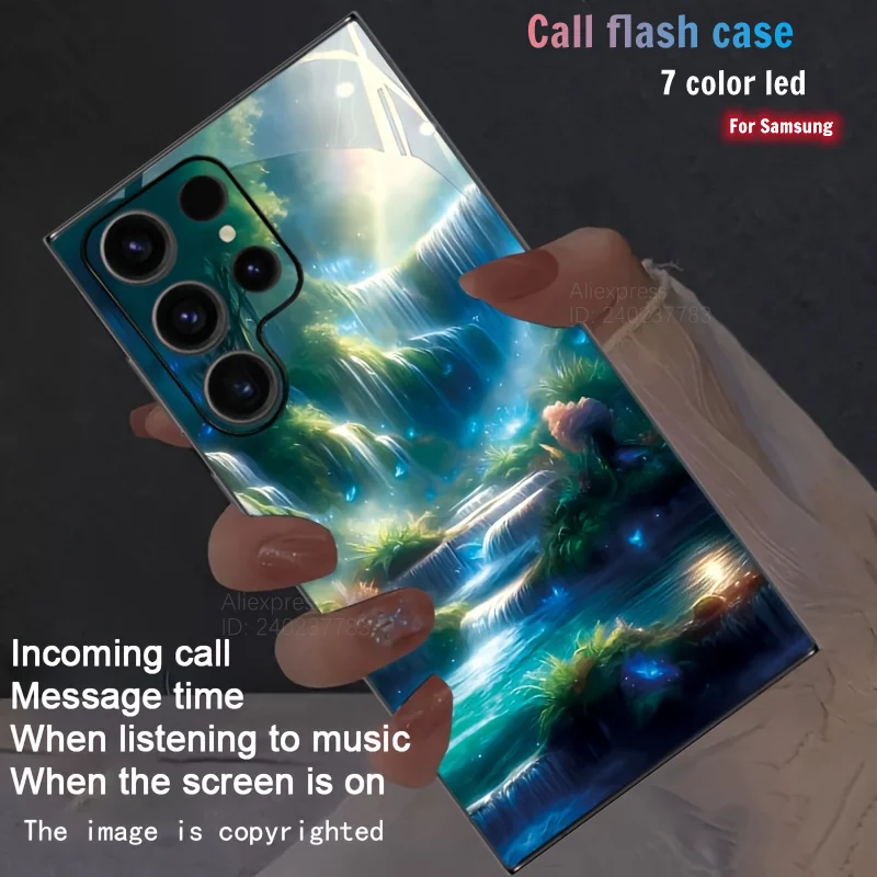 

Aesthetic Landscape Luminous Phone Case For Samsung Galaxy S25 S24 S23 S22 Ultra Plus 5G FE A16 14 34 54 15 35 Shell Cover LED