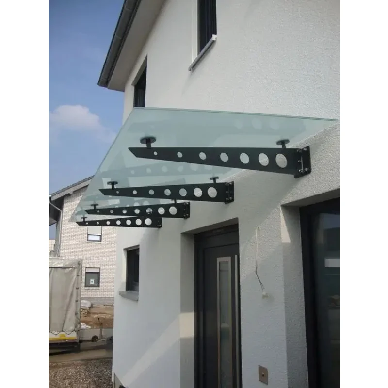 custom.CBMMART High Quality Modern Glass Canopy Hotel Front Door Steel Aluminum Tempered Glass Canopy view 6