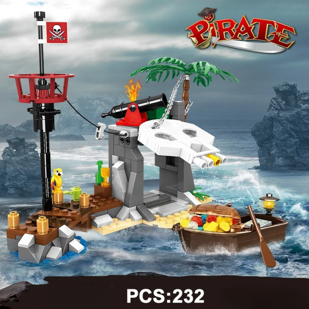 MOC 해골문섬 해적선 배 섬 확장 블록 세트 해변 보물 장난감 어린이 생일 휴일 선물