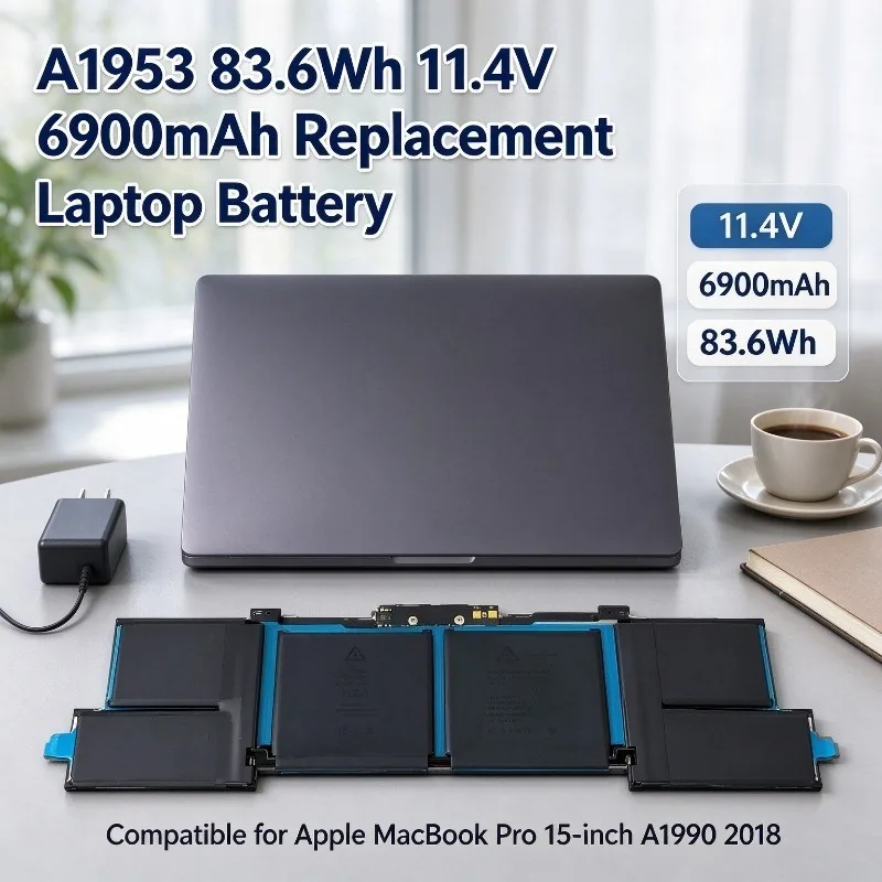 A1953 83.6Wh 11.4V 6900mAh Replacement Laptop Battery Compatible for Apple MacBook Pro 15-inch A1990 2018 Notebook Battery