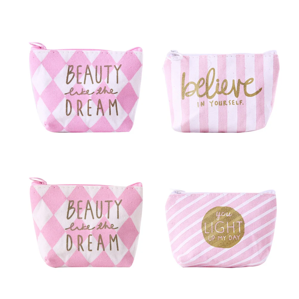 

4Pcs Canvas Coin Purse Change Pouch Zipper Holder Mini Wallet Bags for Women Lightweight Portable Cute Cartoon Random