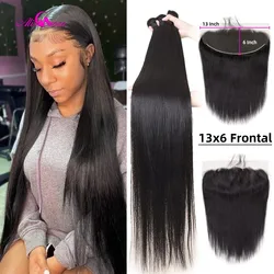 Ali Coco 28 30 38 40 Inch Straight Brazilian Hair Weave Bundles With Frontal Human Hair Bundles With Frontal Remy Hair Extension