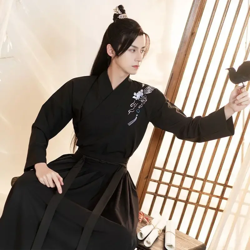 Costumes de cosplay de scène d'arts martiaux chinois pour hommes et femmes, robes Hanfu noires de prairie, trempées, carnaval, Halloween, couple, grande taille, 3XL