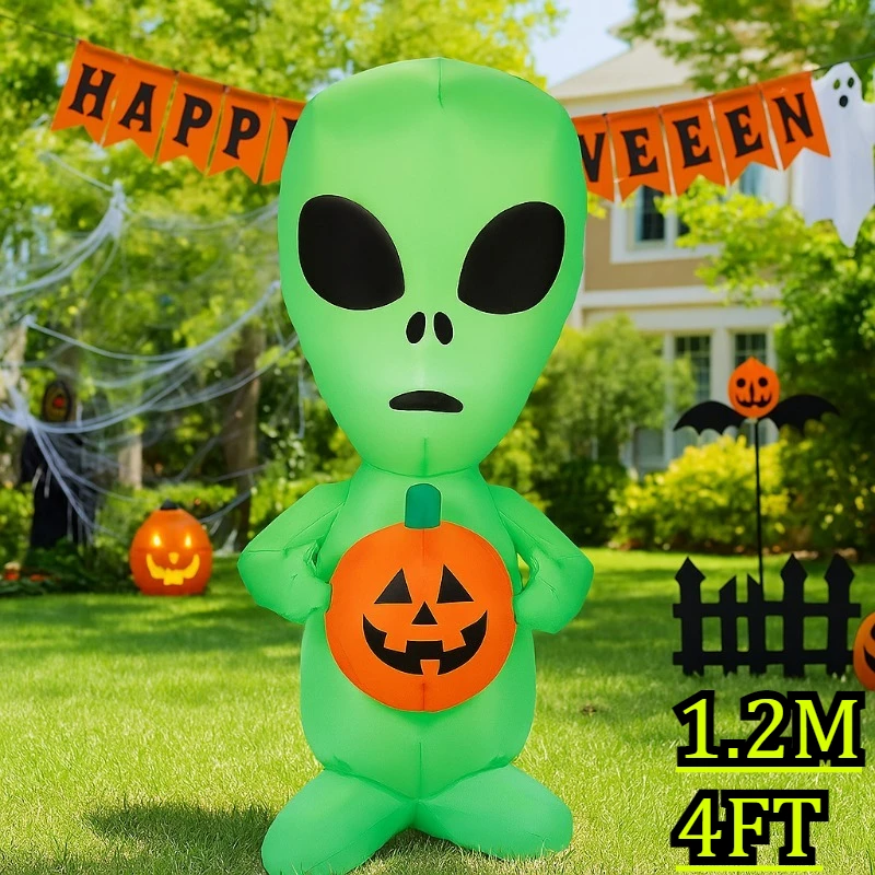 4FT Inflatable Toys Halloween Alien with Pumpkin Decorations LED Lighted Home Decoration  Inflatable Yard Decorations
