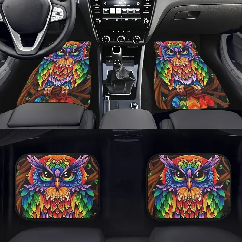

4pcs Owl Car Floor Mat Set, Stylish Minimalist Design, All-Season Use, Durable Polyester Material, Universal Fit