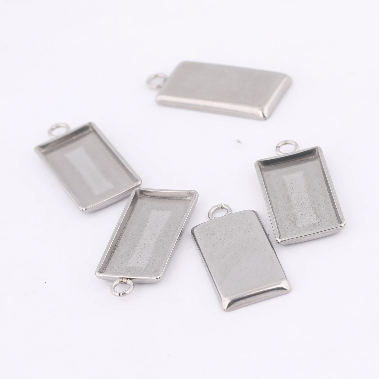 20pcs Stainless Steel Fit 7x14.5mm Rectangle Cabochon Base Setting Trays Diy Bezel Pendant Blanks For Earring Jewelry Making