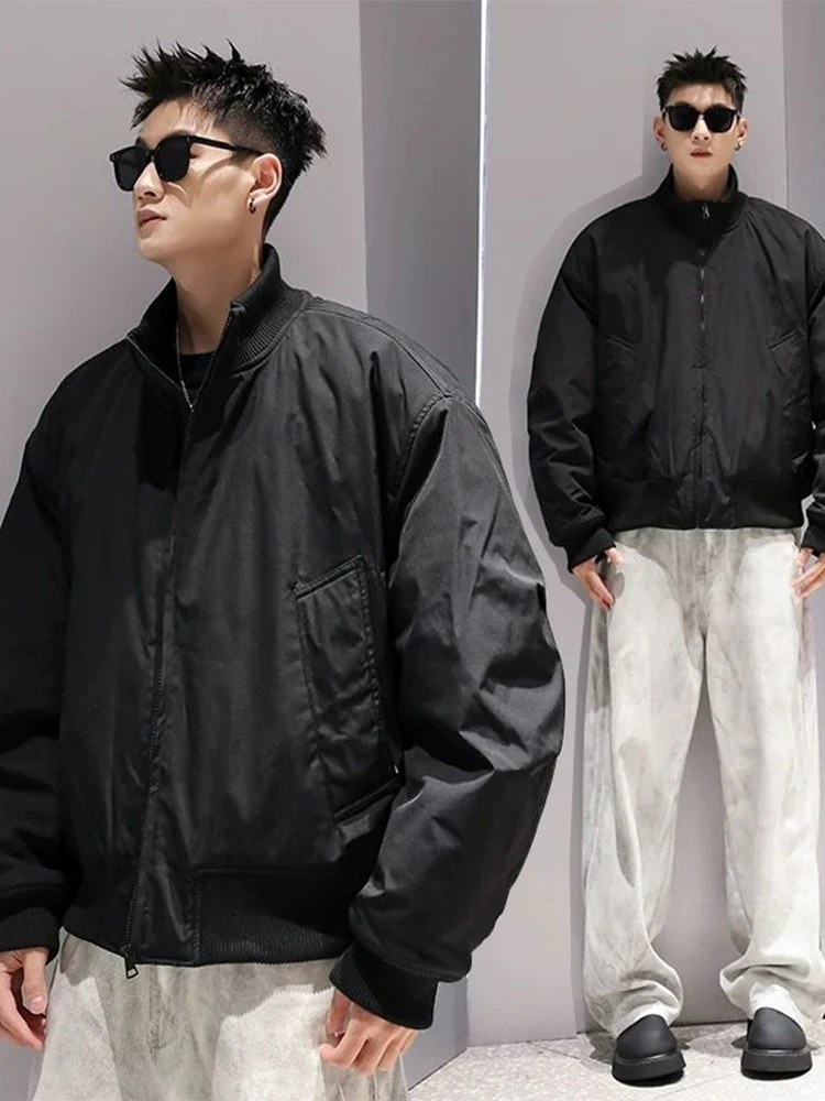 

Мужская куртка-бомбер из хлопка, утепленная, с воротником-стойкой, зимняя верхняя одежда, модная, свободного кроя, из полиэстера, не мнется