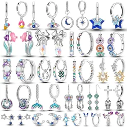 925 Silver Star Round Hoop Earrings Colorful Zirconia Sterling Geometry Circle Four Leaf Clover Earrings for Women Jewelry Gift