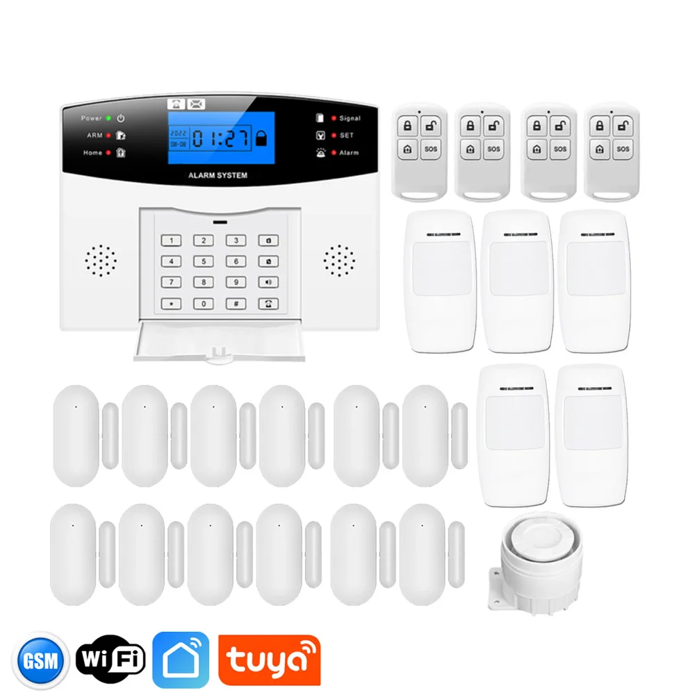 wireless & wired home security GSM wifi alarm system burglar security alarm with keyboard 208 zone Tuya APP control