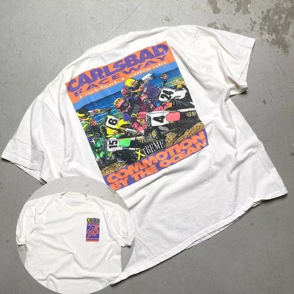 1992 Xtreme Racing Commotion By The Ocean Carlsbad Raceway Motocross T-shirt Men Women T-Shirt Black Casual Crew Neck Cotton Tee