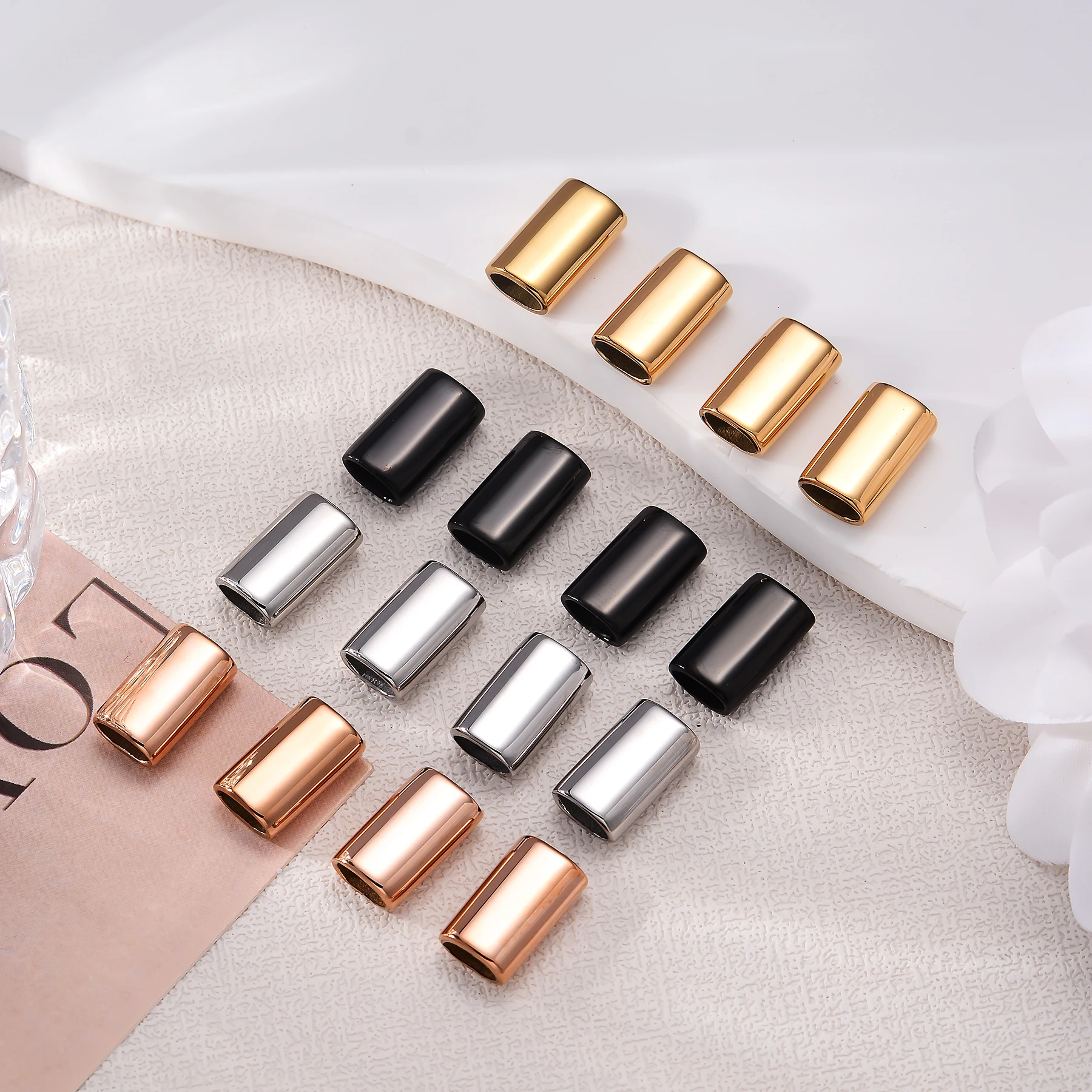 6 قطعة الفولاذ المقاوم للصدأ سحر المنزلق خزر عازل معدنية كبيرة ثقب كبير لسوار أجزاء جلدية مجوهرات صنع الملحقات