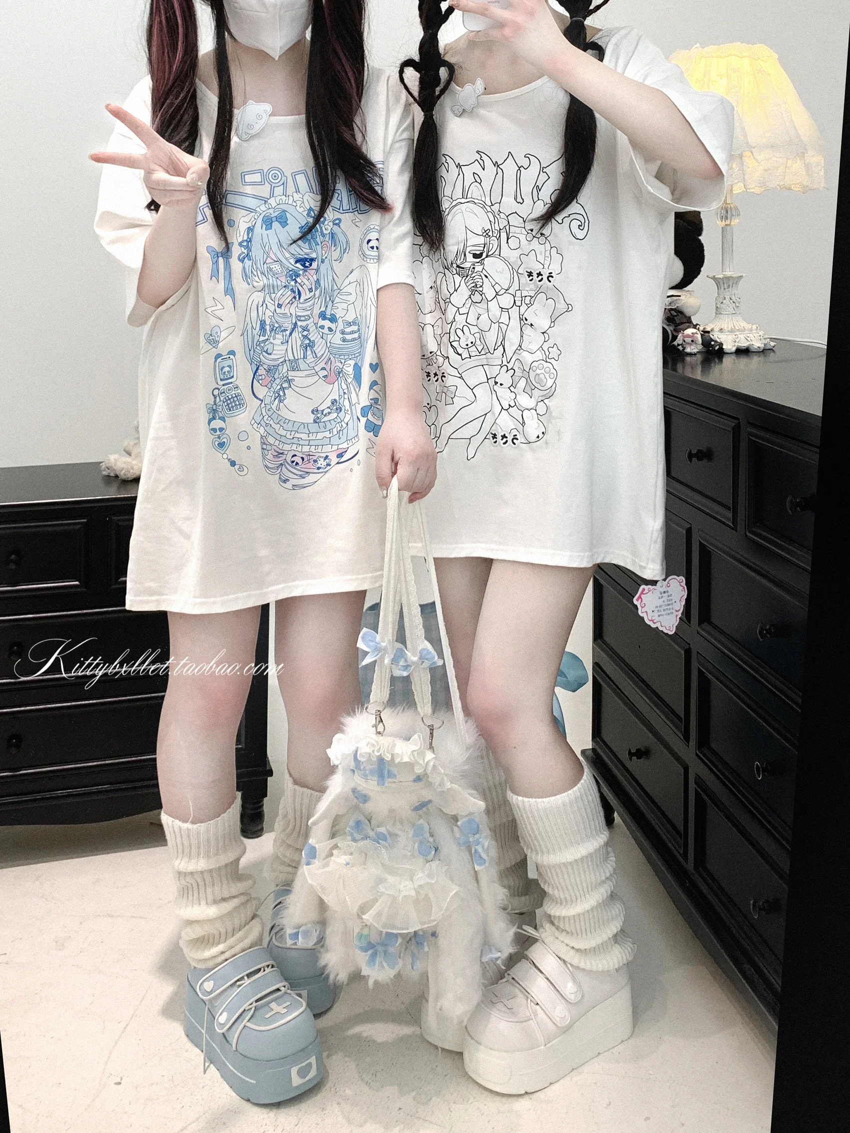 Subculture Y2K Anime Print Loose T-Shirt Summer Sweet Cool Kawaii Casual Short Sleeve Top Japanese Style Daily Basic T-Shirt