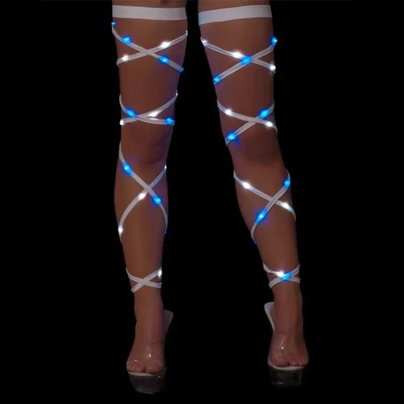 Bandagem luminosa para perna feminina, roupa rave, fantasia de festa, roupas futuristas, acessórios para dançarinos, acender, Gogo, moda, 2024