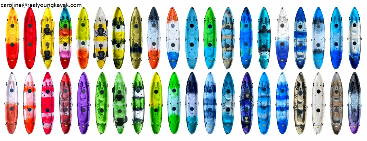 Venta al por mayor de kayak familiar con remo y 3 asientos, diseño popular, kayak familiar para 3 personas, material HDPE, OEM de China