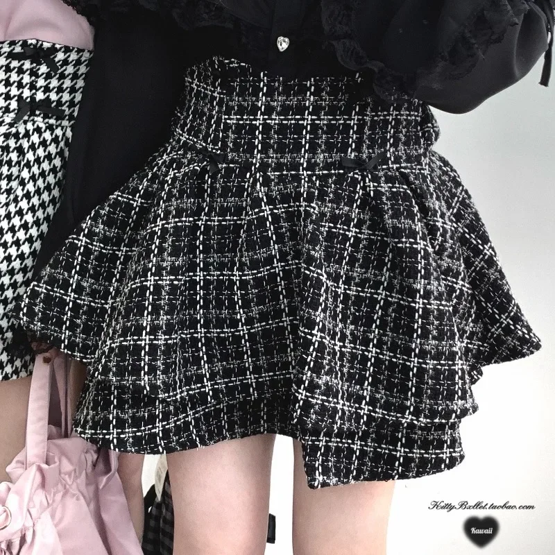 2024 Autumn And Winter New Japanese High-waisted Zipper Short Skirts Bow Double-layer Mine Mass-produced Mini Tutu Skirt Female