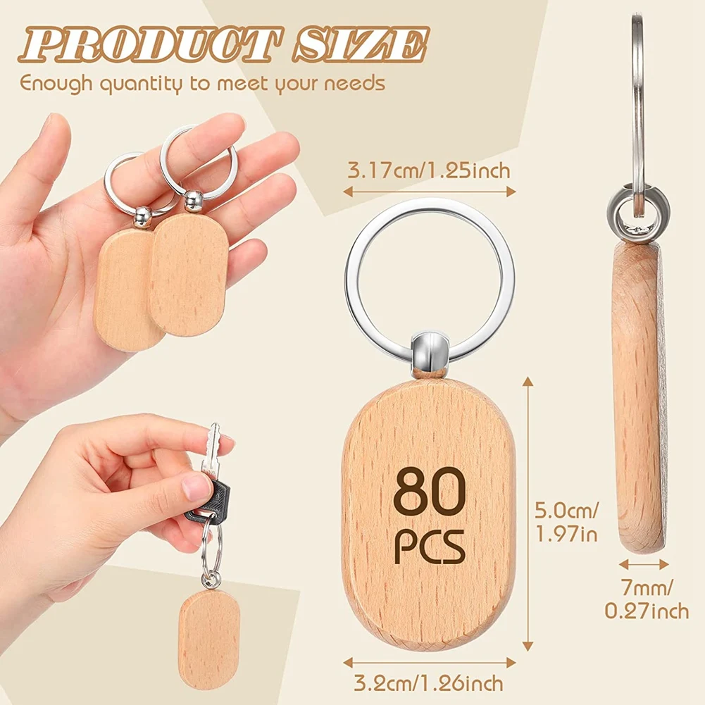 Wood Engraving Blanks Wooden Keychain Assorted Shape Unfinished Key Tag with Ring for DIY Gift Craft Accessories B