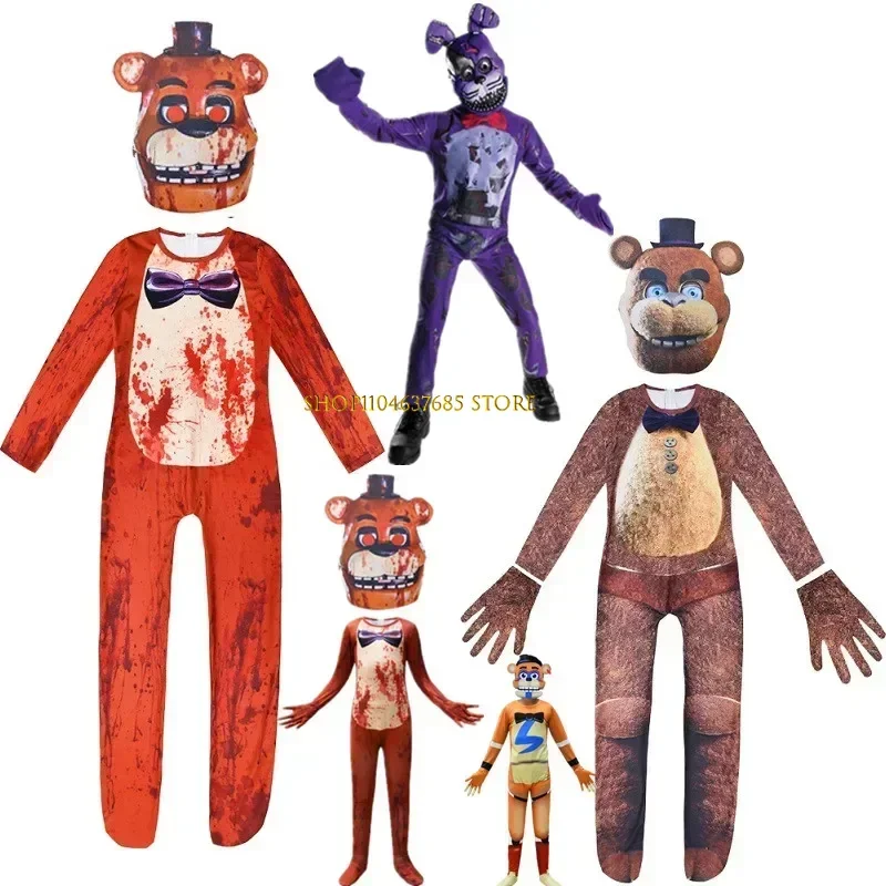 

Horrible Halloween Costume for Kids Five Nights Scp Foundation Jumpsuit Cosplay Nightmare Bonnie F-Fnaf Game xtmas Gift To Kid