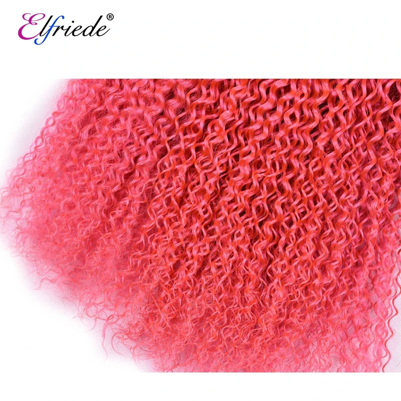 Elfriede-Mèches de cheveux frisés bouclés rose foncé, 100% cheveux humains pré-épilés, 13x4, 3 lots