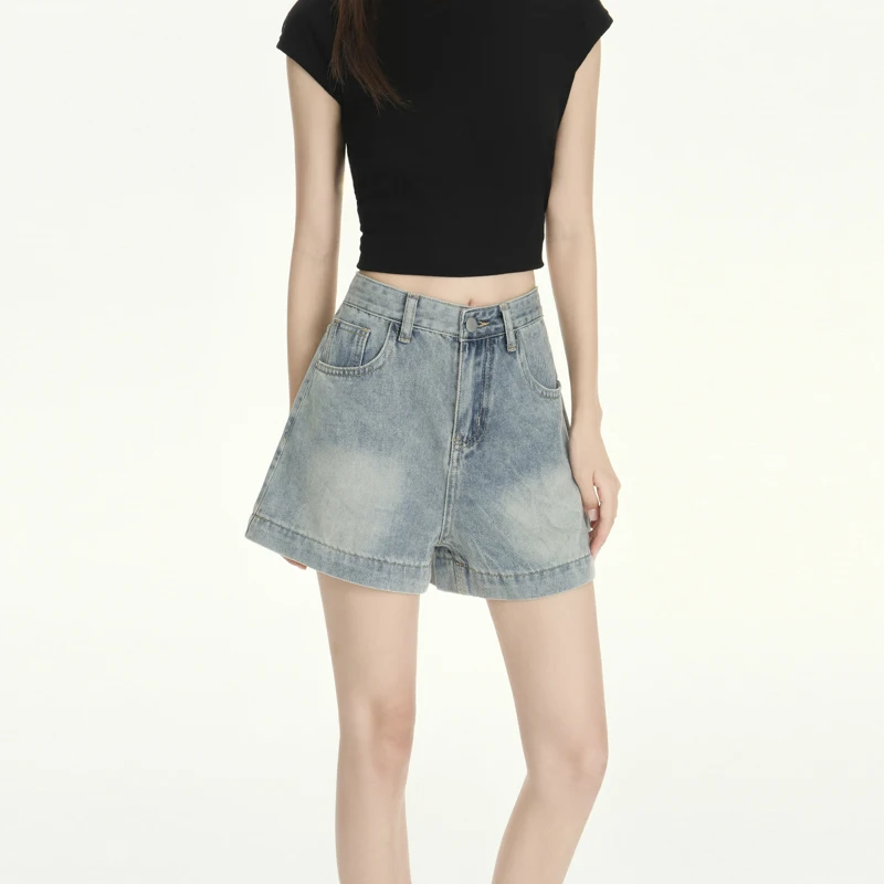 

American Retro Hot Girl Short Jeans Summer New A-Line Wide Leg Short Denim Shorts Y2K Design Sensation Hot Pants