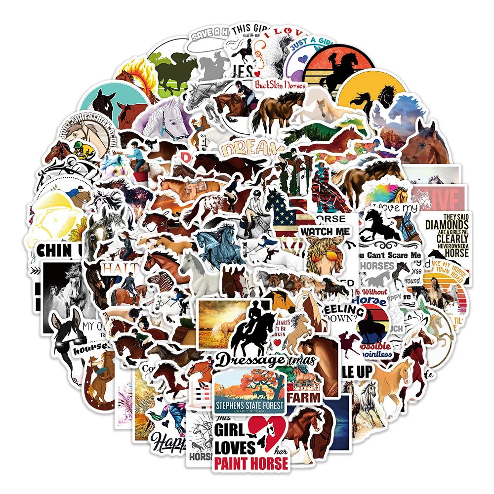 10/30/50/100PCS Equestrian Sports Stickers Personalized Cartoon Horse Graffiti Decoration Notebook Suitcase Waterproof Decal