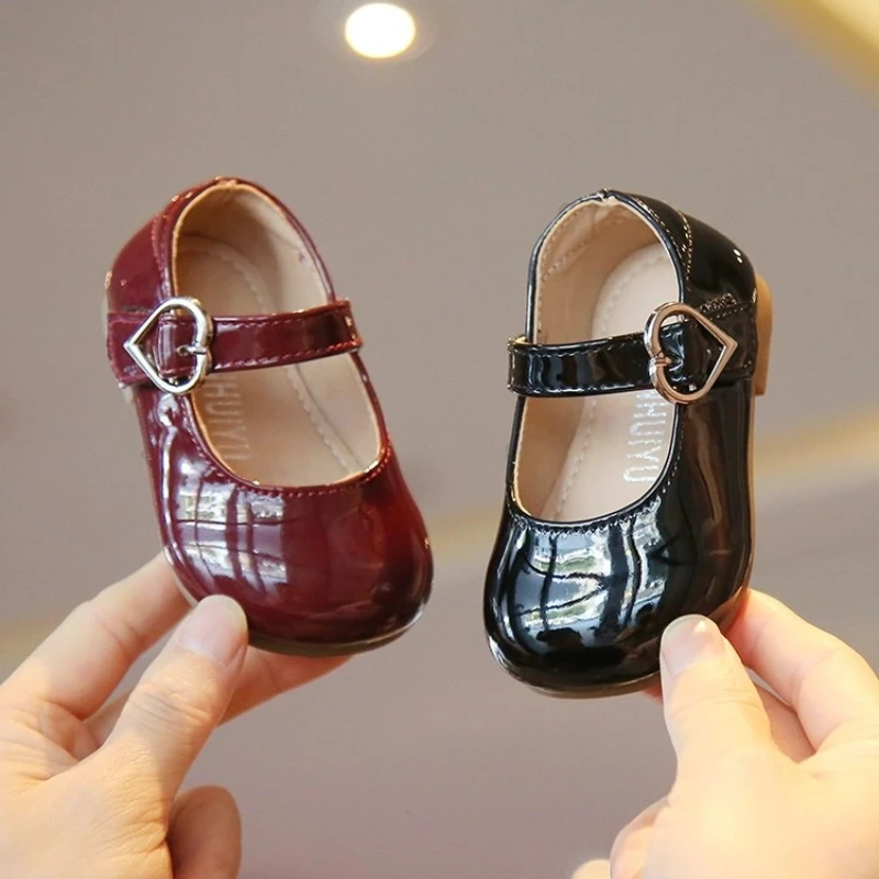 

Детские кожаные туфли-мэри-джейн для девочек, винно-красные, нескользящие, универсальные, повседневные, для свадьбы и праздников