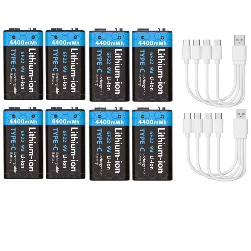 9V Rechargeable Battery 4400mWh USB Type-C Lithium Battery Can Be Used for Multimeter Battery