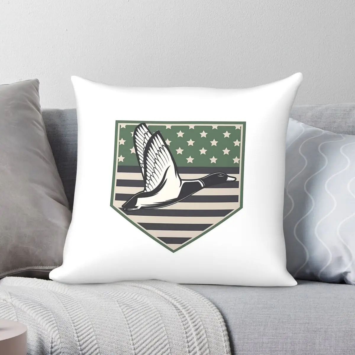 Green Flying Duck Badge Pillowcase Polyester Linen Velvet Pattern Zip Decor Throw Pillow Case Home Cushion Cover 45x45