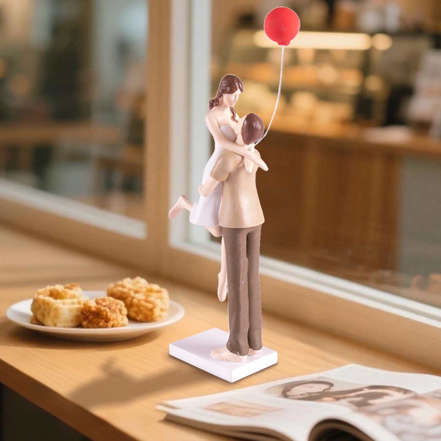 Valentine's Day Romantic Couple Statue with Balloon Love Sculpture Home Decor Gift for Lovers Wedding Anniversary Decoration view 6