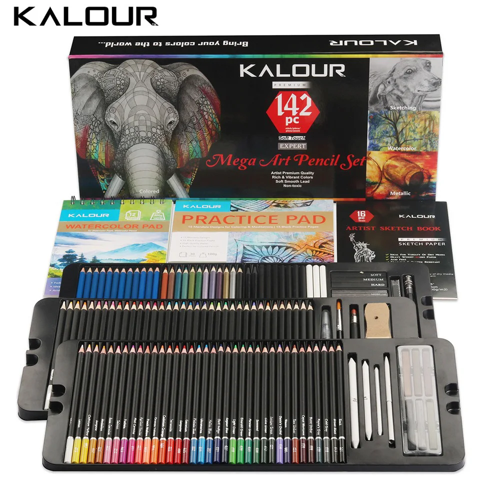 KALOUR Premium Coloring Pencils Set in Carton Box, 142/75pcs High Quality Vibrant Rich Color School Useful Drawing Supplies 색연필