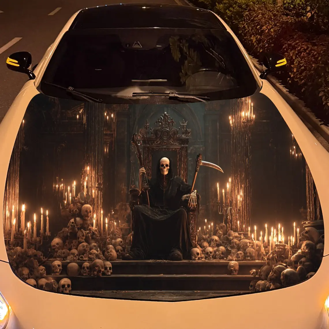 Nether Throne Reaper Candlelit Skull Feast Car Vinyl Wrap، مادة PVC ملصق غطاء السيارة المقاوم للماء، مقاوم للخدش ذاتي اللصق