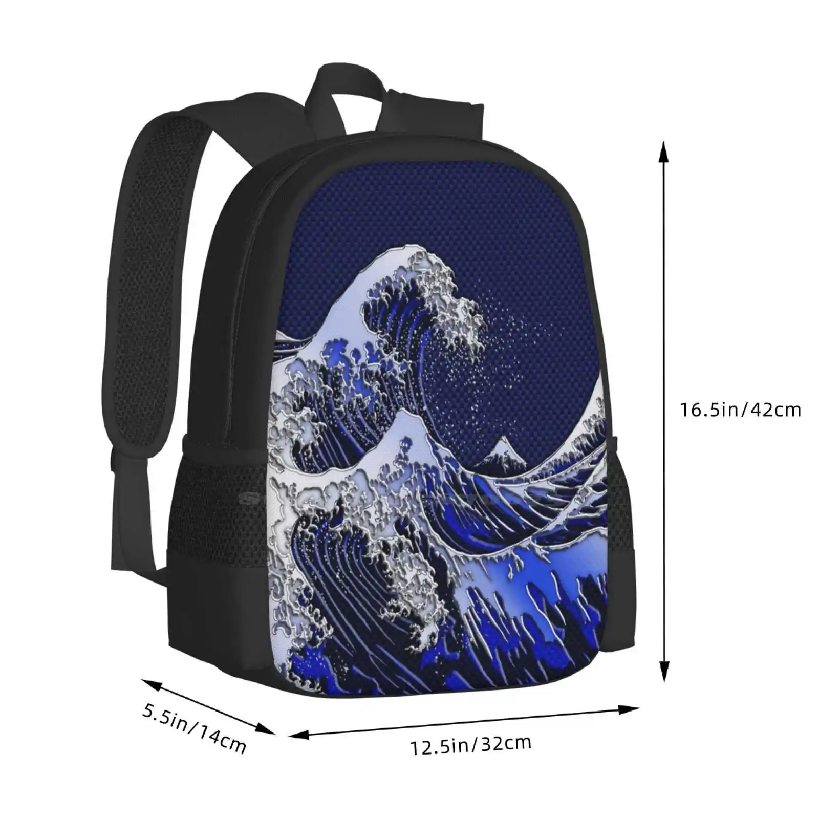 The Great Hokusai Wave Chrome Carbon Fiber Styles Hot Sale Backpack Fashion Bags Hokusai Japanese Chrome Carbon Fiber Navy Blue