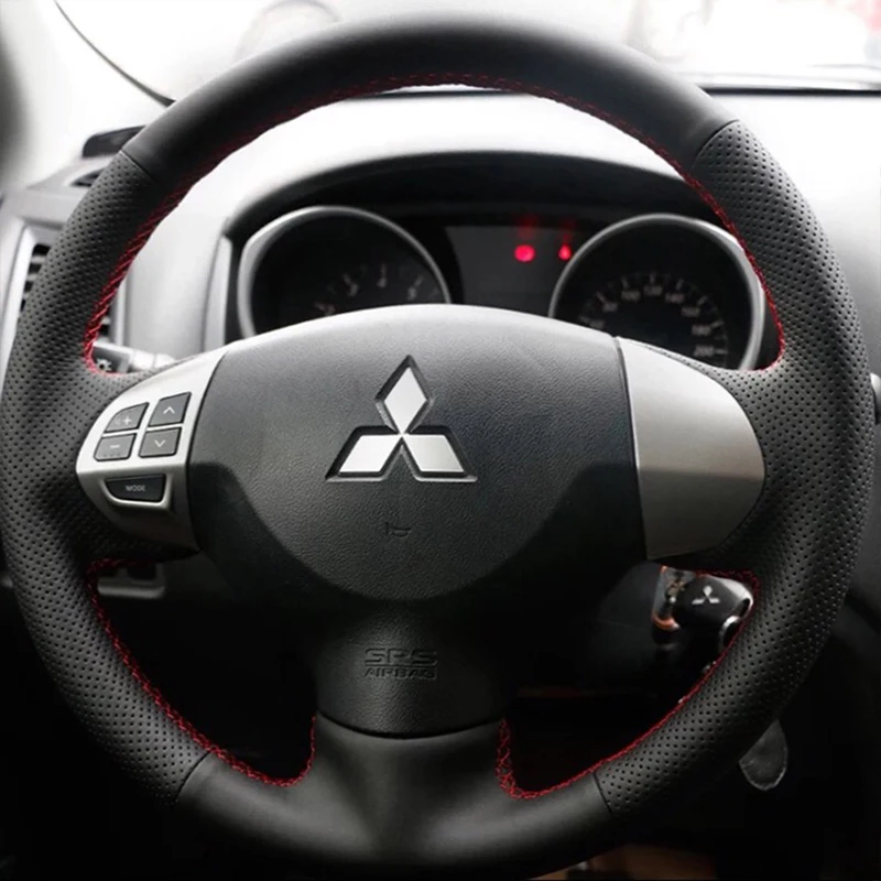 Hand-stitched Genuine Leather Car Steering Wheel Cover For Mitsubishi Lancer X 10 2007-2015 Outlander 2006-2013 ASX 2010-2013