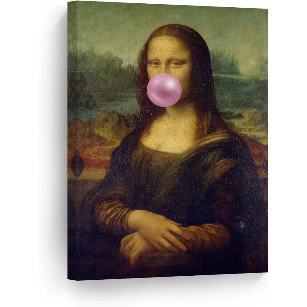 Leonardo Da Vinci's Masterpiece Mona Lisa Pink Bubble Gum Art CANVAS PRINT Famous Paintings Wall Art Classic Art Home Decor