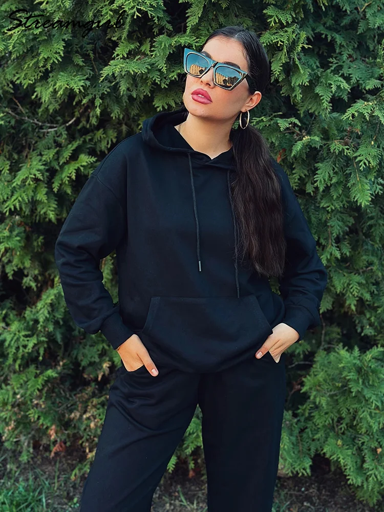 Streamgirl Tuta da donna Felpe con cappuccio oversize da donna con pantaloni Set da 2 pezzi Autunno Streetwear Tuta sportiva con cappuccio per donna Set