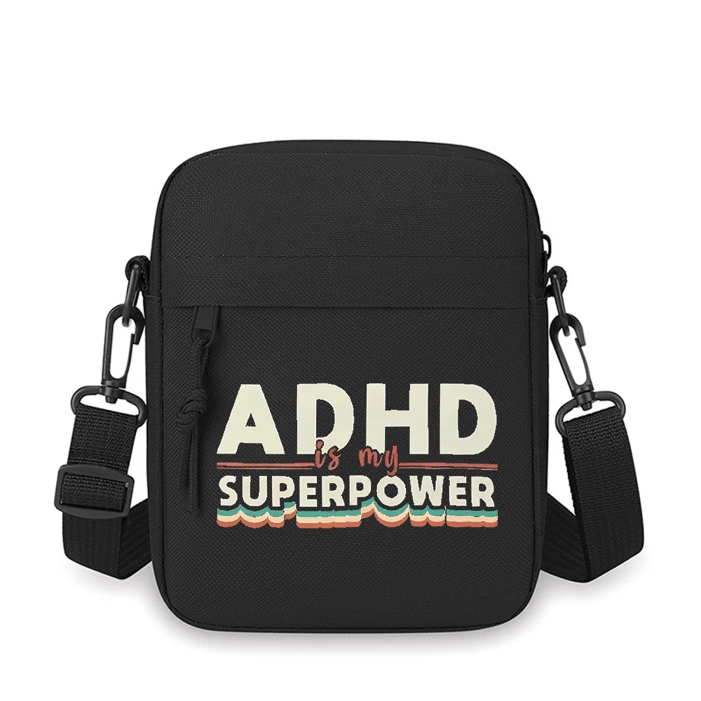 ADHD is superpower,creative design. Men Crossbody Bag Single Shoulder Women Cartoon Anime Film Printing Design Unisex