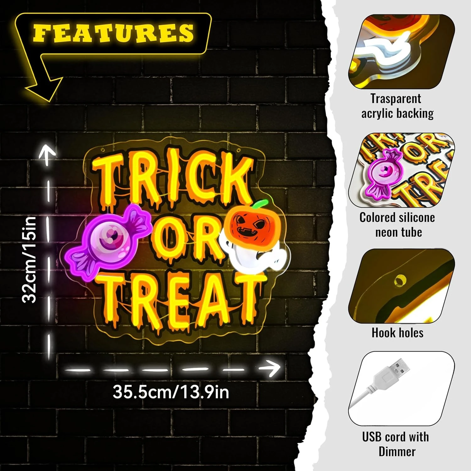 Trick Or Treat LED Neon Tabela - Home Decor Lighting Tricks incelemesi ve fiyatı