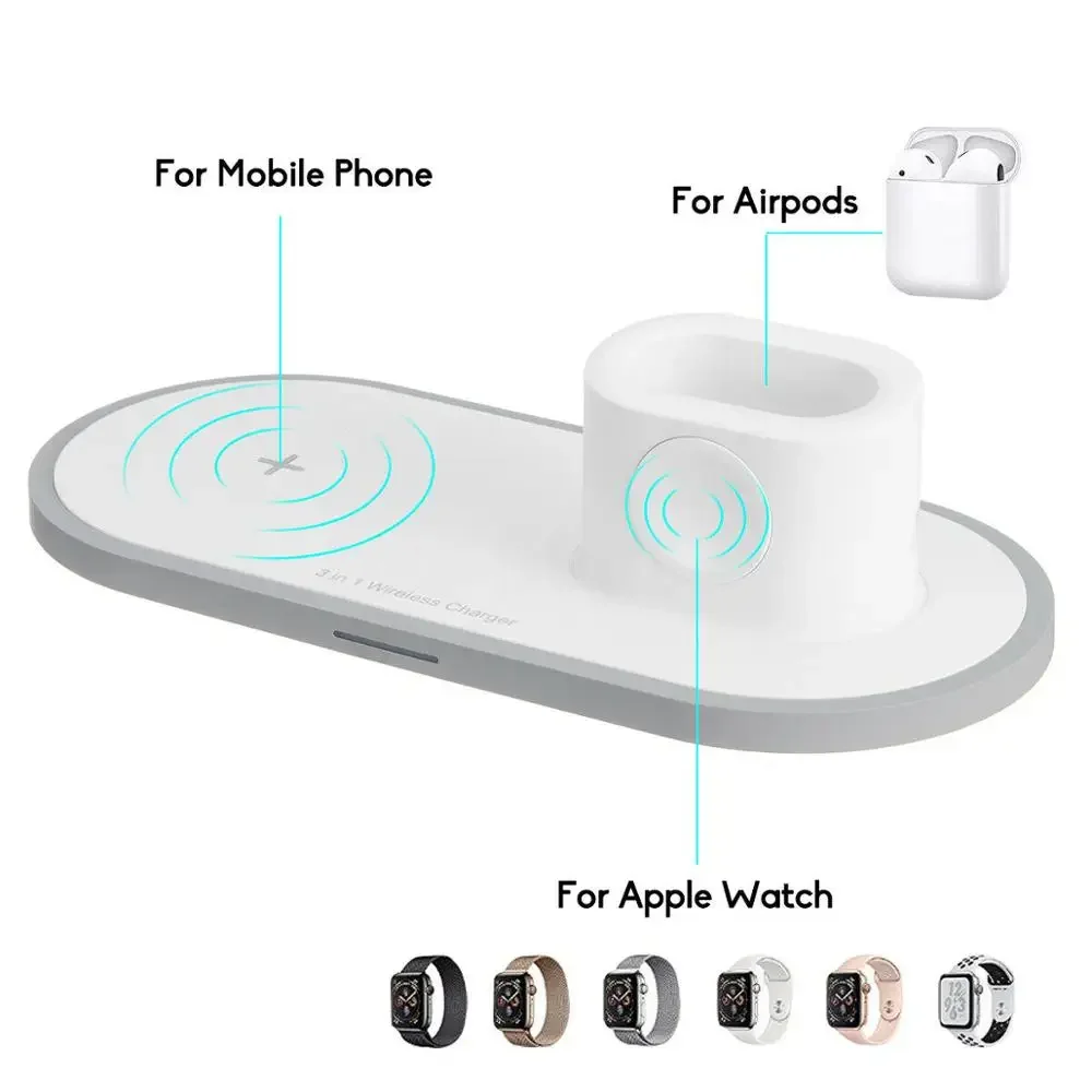 3 in 1 Fast Qi Wireless Charger Pad For Iphone and for Apple Watch for Airpods