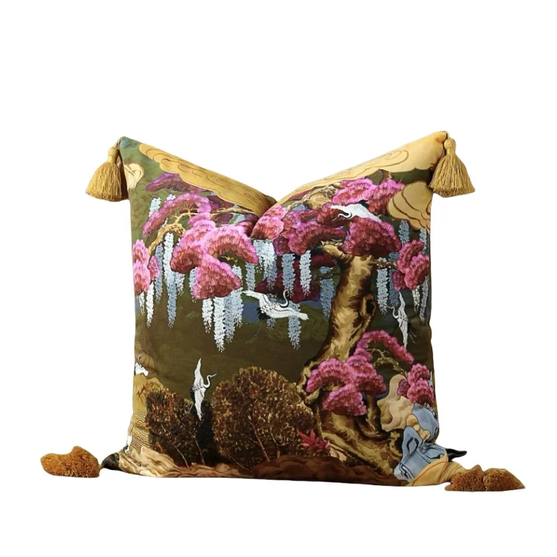 Crane Pillows Chinese Retro Cushion Covers Pink Gold Decorative Pillow Cover For Sofa Chair Luxury Home Decorations