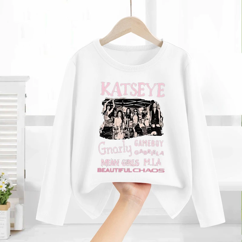 

Katseye детская футболка с длинными рукавами, милые модные рубашки для девочек, весенняя хлопковая детская футболка для отдыха, модная крутая одежда, топ, подарок на день рождения