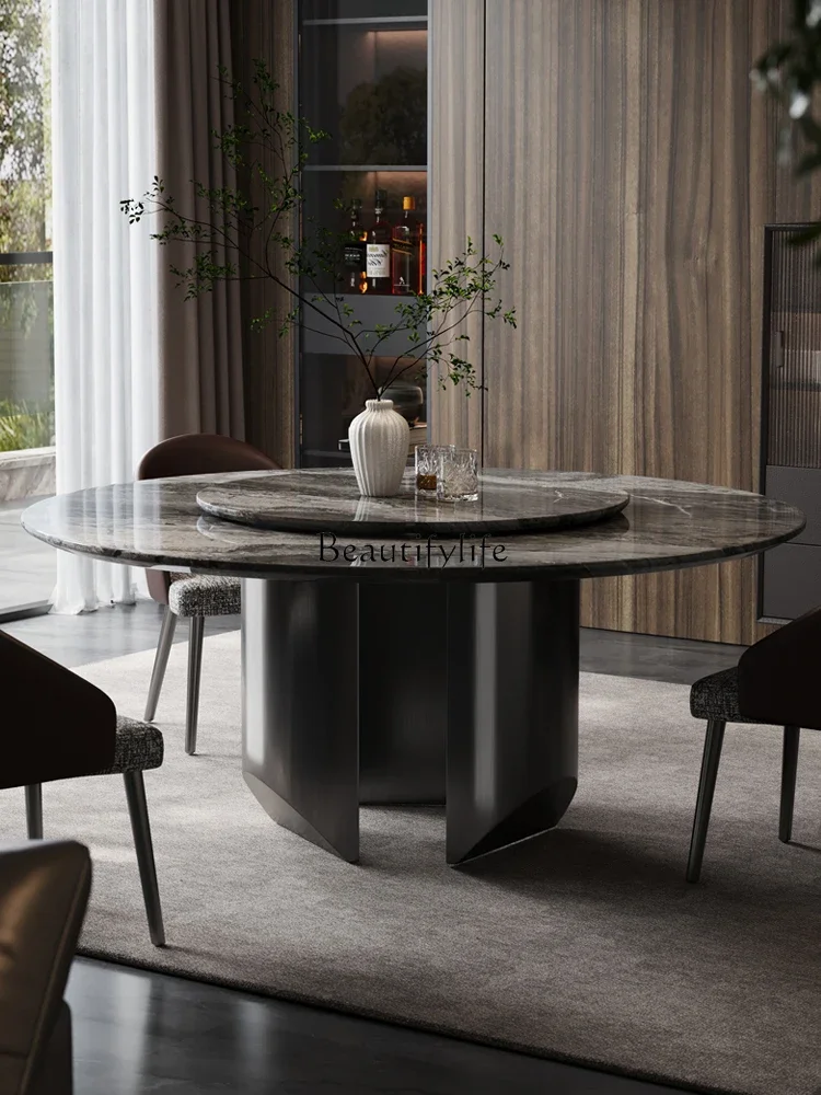 Venice brown luxury stone dining table high-end natural marble dining table with turntable